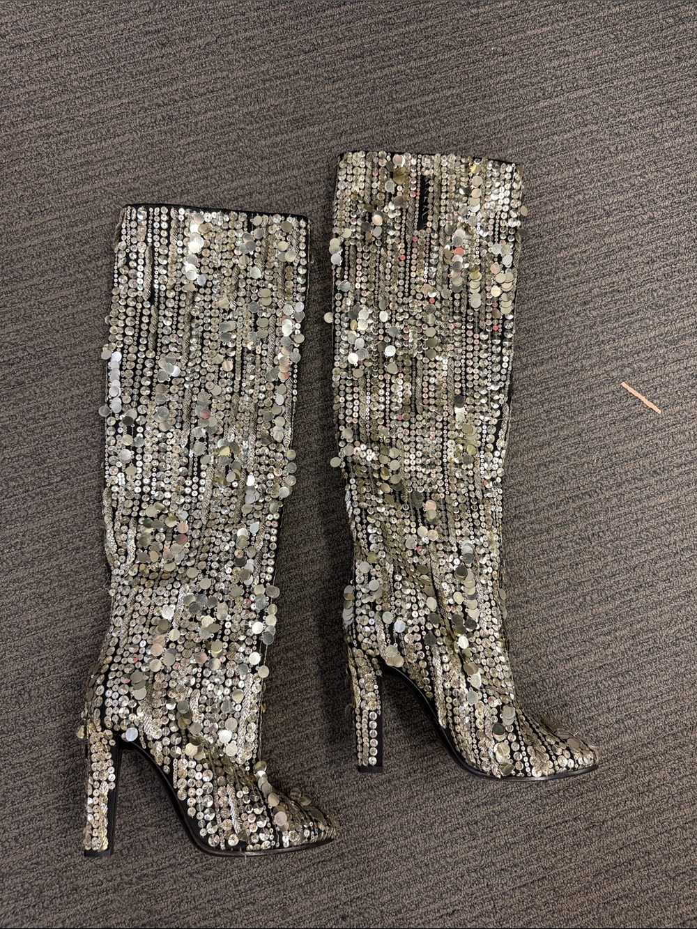 Alberta Ferretti Silver Sequined Knee-High Stiletto Boots